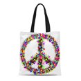 thumbnail image 1 of JSDART Canvas Tote Bag Colorful Flower Peace Symbol Love Sign Durable Reusable Shopping Shoulder Grocery Bag, 1 of 1