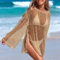thumbnail image 5 of UPPADA Women Crochet Beach Cover Ups Dress Short Sleeve Split Hem Bathing Suit Cover Up Summer V Neck Casual Mini Coverup Khaki,Free Size, 5 of 7