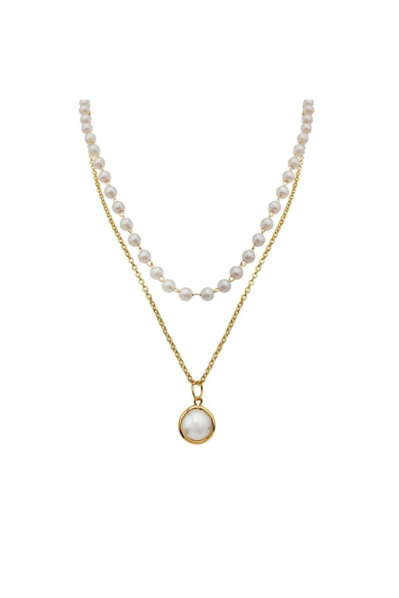 Up to 65% Clearance Women Double Pearl Choker Clavicle Chain Necklace Pendant Charm Jewelry Gifts, best friend gifts for women, valentine's gift for her