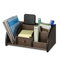 thumbnail image 3 of Wooden Desk Organizer w/ Drawer & Book End, Classic Wood Office Supplies Accessories Desktop Tabletop Sorter Shelf Rack Cherry Brown Pencil Holder Caddy Set (6 Compartments), 3 of 7