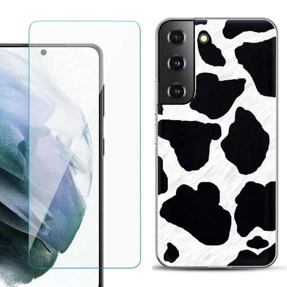 Slim-Fit TPU Fashion Phone Case for Samsung Galaxy S22 5G, with Tempered Glass Screen Protector, by OneToughShield ® - Cow Skin Design