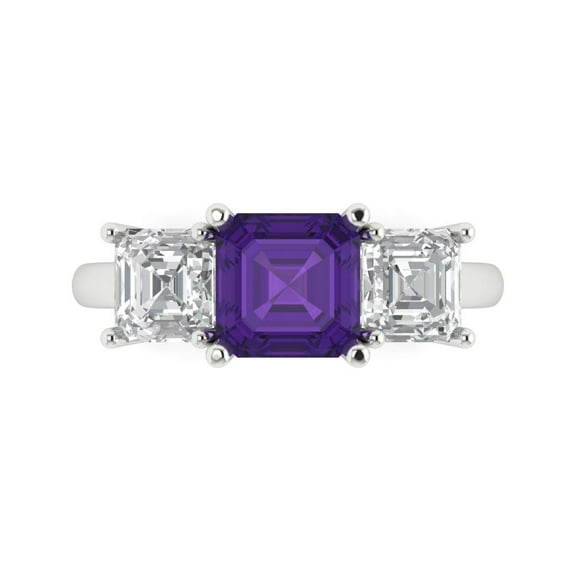 Clara Pucci 14K White Gold 4ct Amethyst Three-Stone Ring for Women