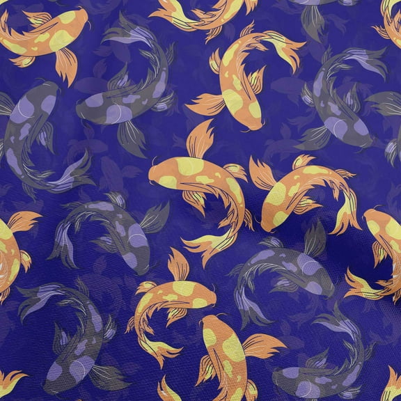 oneOone Georgette Viscose Indigo Blue Fabric Asian Japanese Koifish Quilting Supplies Print Sewing Fabric By The Yard 42 Inch Wide