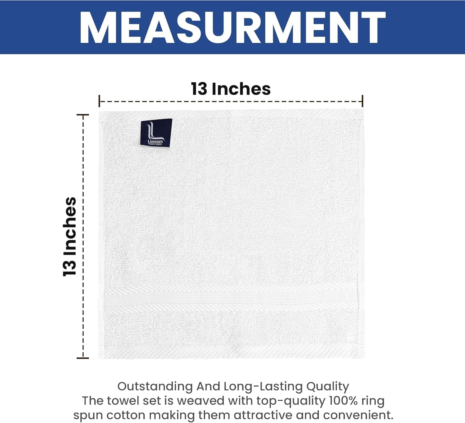 Linteum Textile Face Towel Set, 13x13 Inch, 100% Soft Cotton, 16 Single Ring Spun Washcloths, Absorbent & Durable Face Towel for Household, Spa, Gym and Hotels - 24 Pack (White)