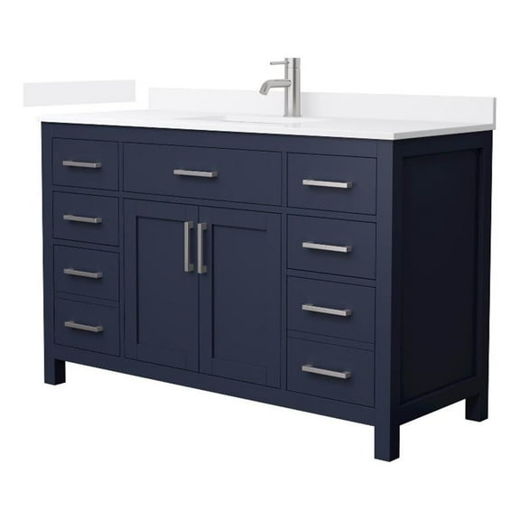 Beckett 54" Dark Blue Single Vanity & White Quartz Top (1-Hole) & Nickel Trim