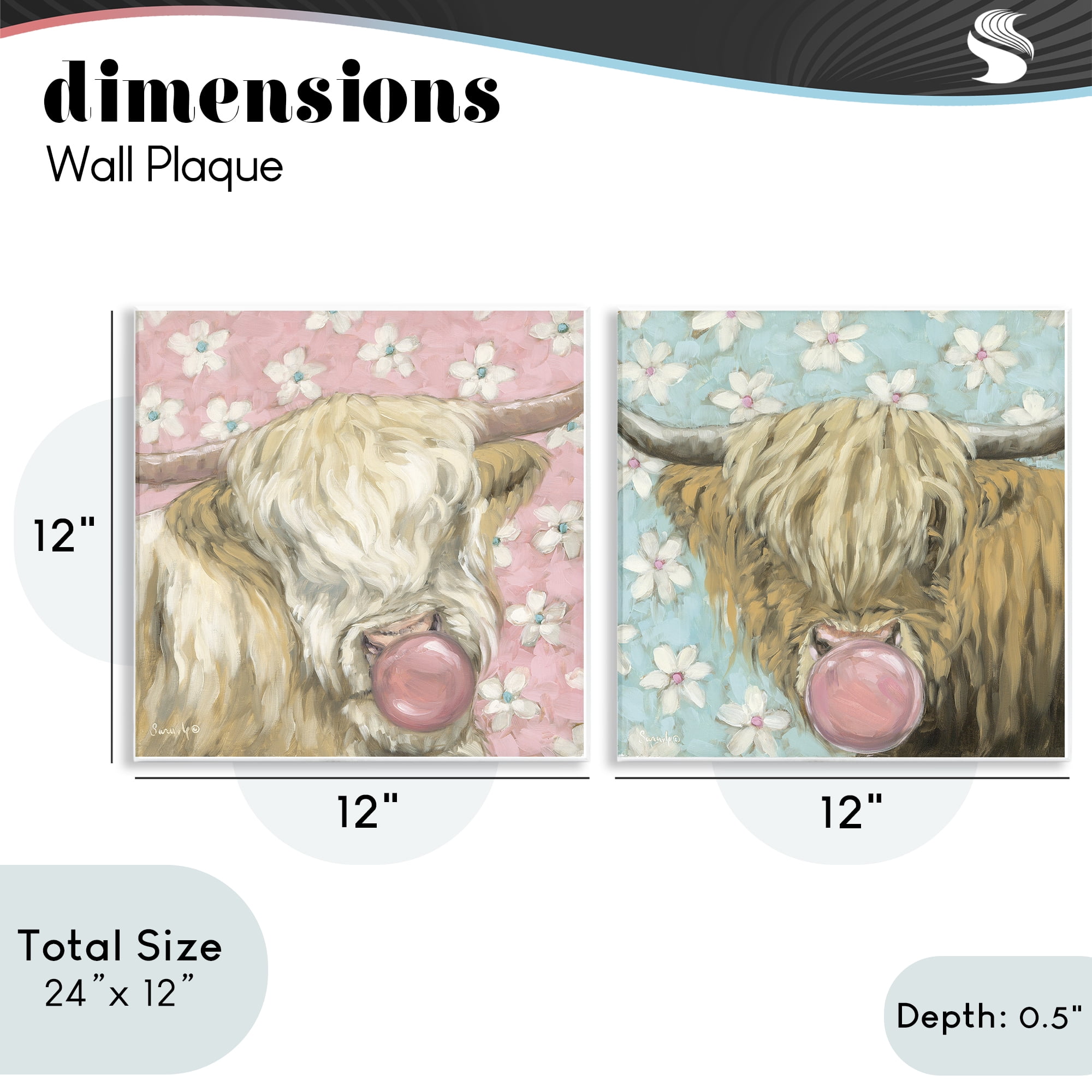 Stupell Industries Cute Bubblegum Highland Cattles 2 Piece Wall Plaque Art Set, design by Sara G. Designs