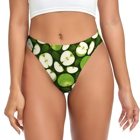 Qokaie Green Fruit Printed Women s Cotton Thong Underwear  Sexy Breathable Panties G-string-X-Small