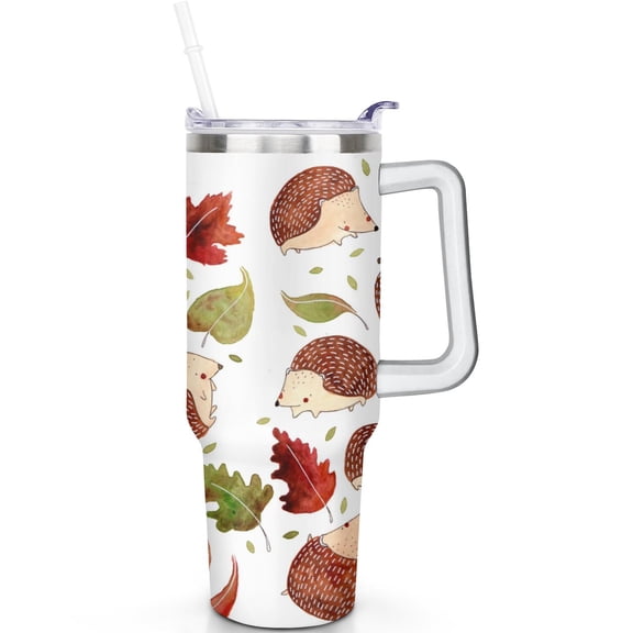 40oz Leak Proof Hedgehog Travel Tumbler with Flip Straw Lid and Handle, Stainless Steel Mug Gift for Men Women