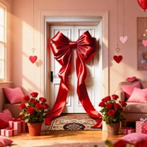 Steadline Valentines Day Bow Pattern Door Curtain Romantic Holiday Decor for Wedding Party Christmas Courtyard Entrance Festive Hanging Cloth Home Celebration Gift