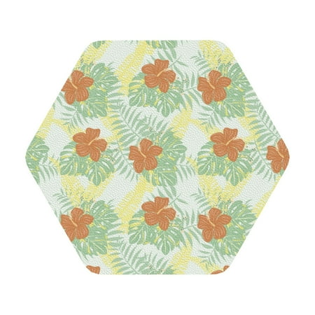 

Coaee Tropical Flowers Print Leather Coasters Set of 6 Non-Slip Washable Cup Coasters for Home Office Bar Hexagon