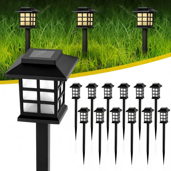 Solar Outdoor Lights, 12 Pack LED Solar Pathway Lights Outdoor Waterproof, Auto On/Off Solar Walkway Lights, Black Landscape Lights for Garden, Yard, Path, Patio, Driveway