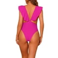 thumbnail image 3 of Traje de baño de una pieza para mujer, con escote en V, con volantes, monokini, control de abdomen, color rosa caliente, talla XS, 3 of 5