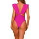 thumbnail image 3 of Traje de baño de una pieza para mujer, con escote en V, con volantes, monokini, control de abdomen, color rosa caliente, talla XS, 3 of 5