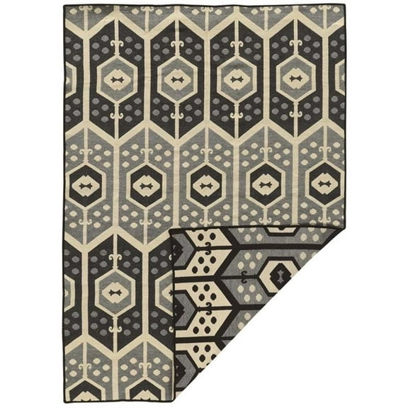 Riverbay Furniture 5' x 8' Hand Woven Wool Rug in Black and Gray