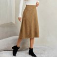 thumbnail image 6 of CBASIHI Womens Suede Midi Skirts- Hidden Zipper High Elastic Waist Casual Retro Fall Winter Skirts Khaki Size L, 6 of 8