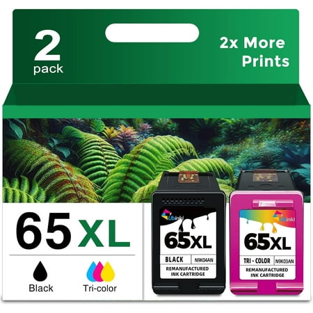 Ink Cartridge Replacement for HP 65XL 65 Ink (Black and color combo, 2-Pack) HP65 XL HP65XL for 5000