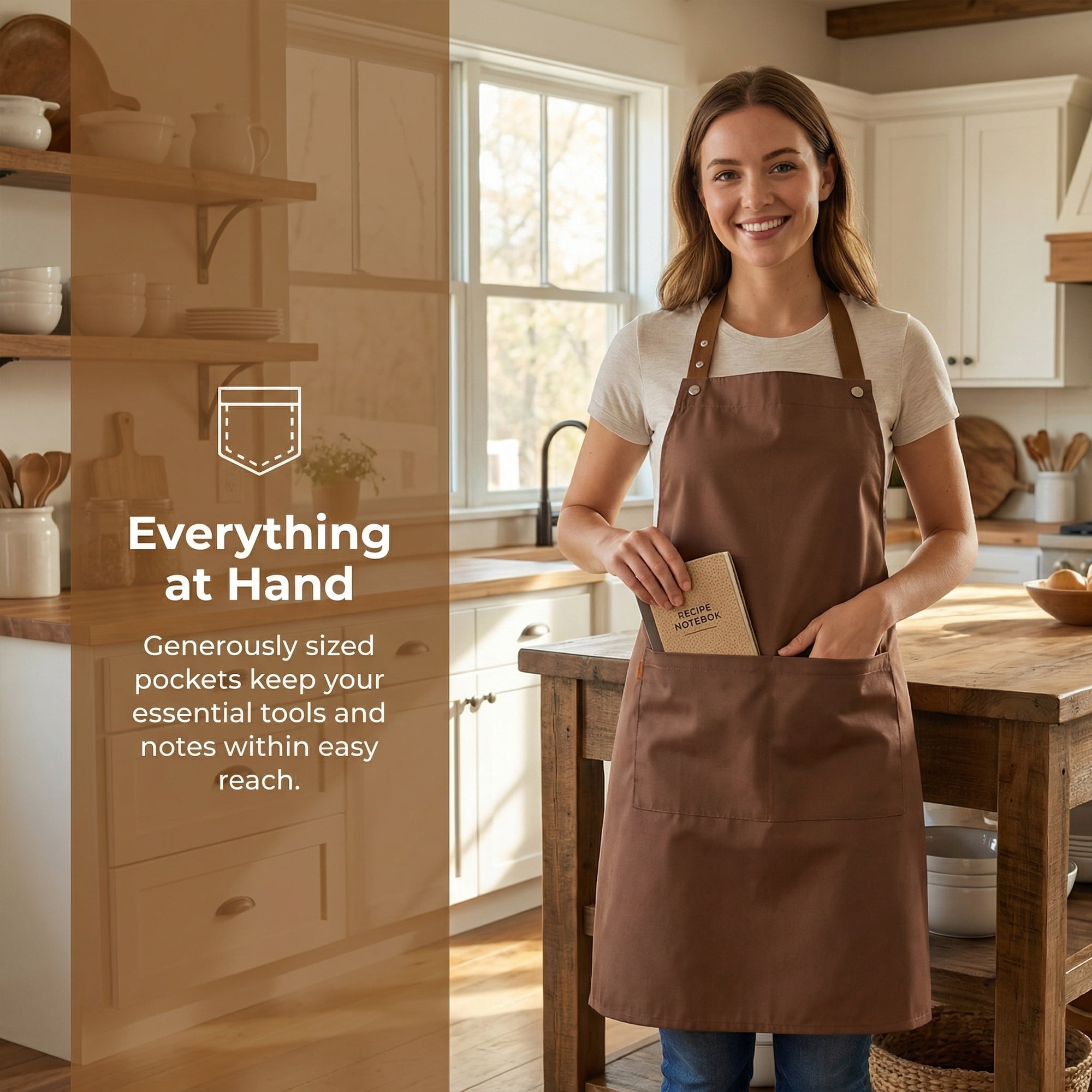 Unique Bargains Waterproof Long Waist Cooking Kitchen Apron with Pockets 26.4x29.1in Brown