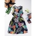 thumbnail image 3 of YONGHS Kids Girls Sleeveless Bohemian Beach Dress Flower Printed Summer Hawaiian Flowy Sundress Navy Blue 9-10, 3 of 7