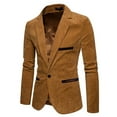 thumbnail image 2 of NoxwB Men's Classic Solid Color Slim Fit Corduroy Suit Jacket Fall Winter Fashion Casual Warm Business Blazer Notched Lapel One Button Long Sleeve Tailcoat Khaki XL, 2 of 8