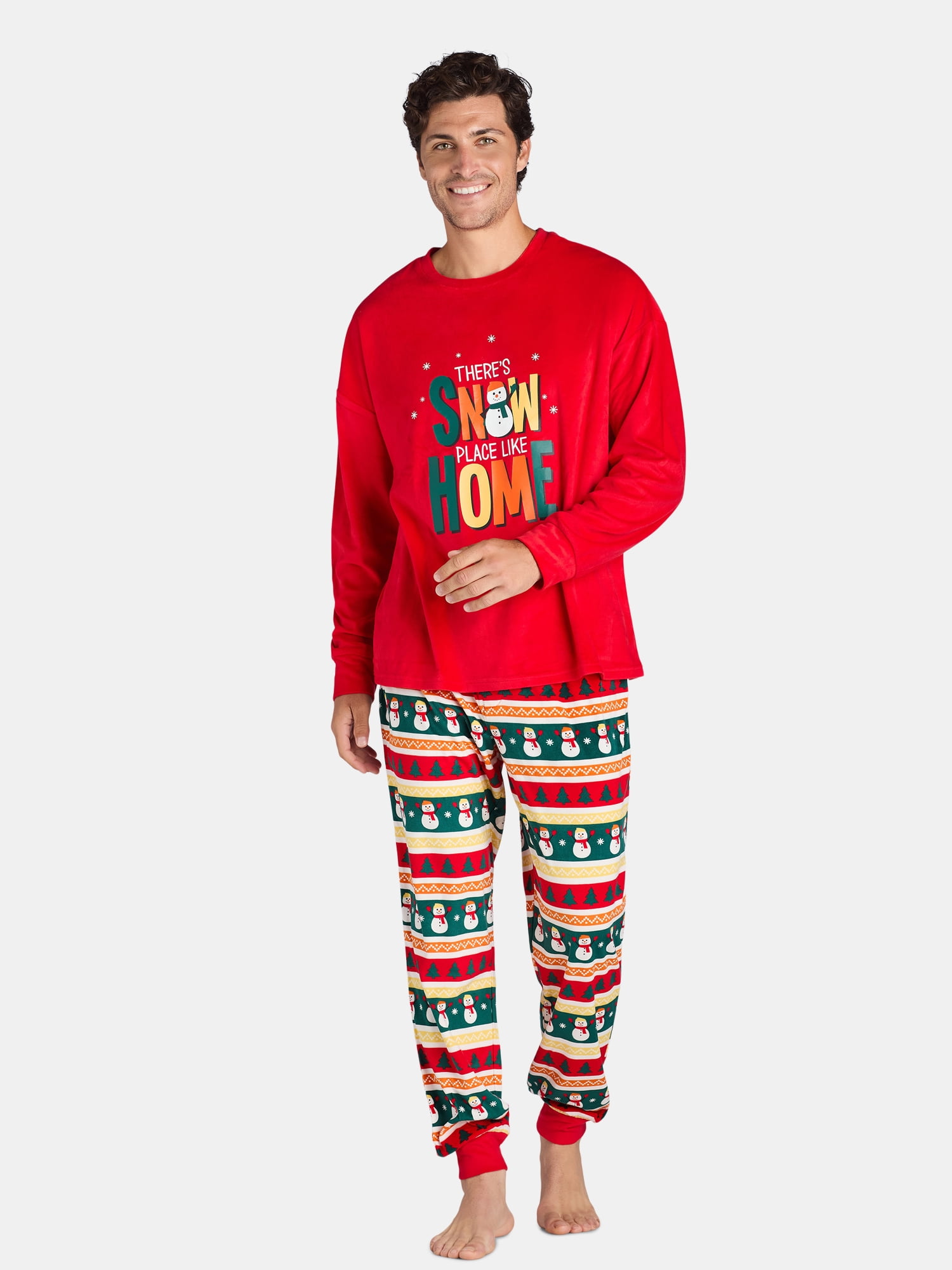 Jolly Jammies men's Red Snowman Pajama Set - Velour - Sizes S-XXL