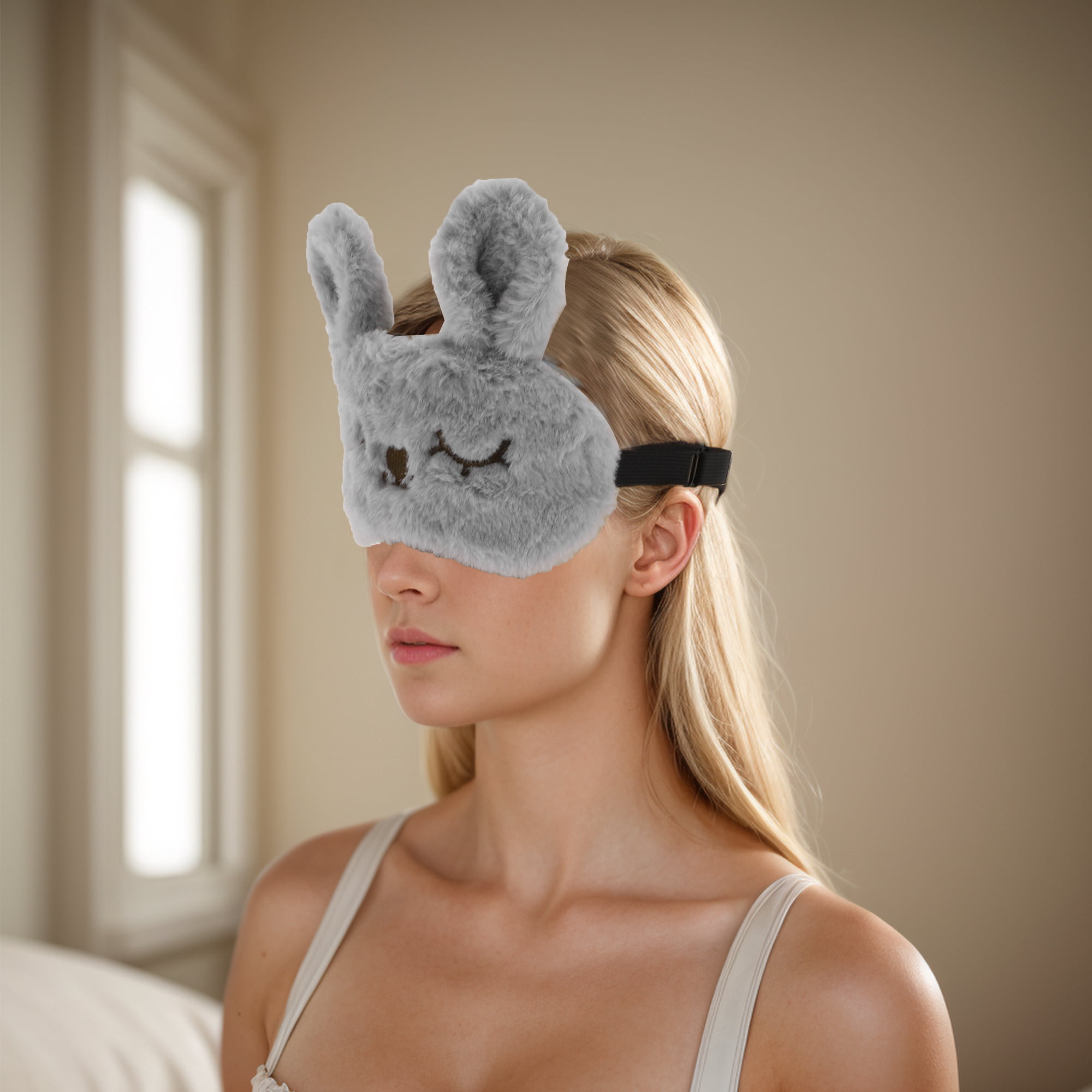 Unique Bargains Soft Rabbit Eyes Sleep Mask Gray for Comfortable Sleep and Relaxation