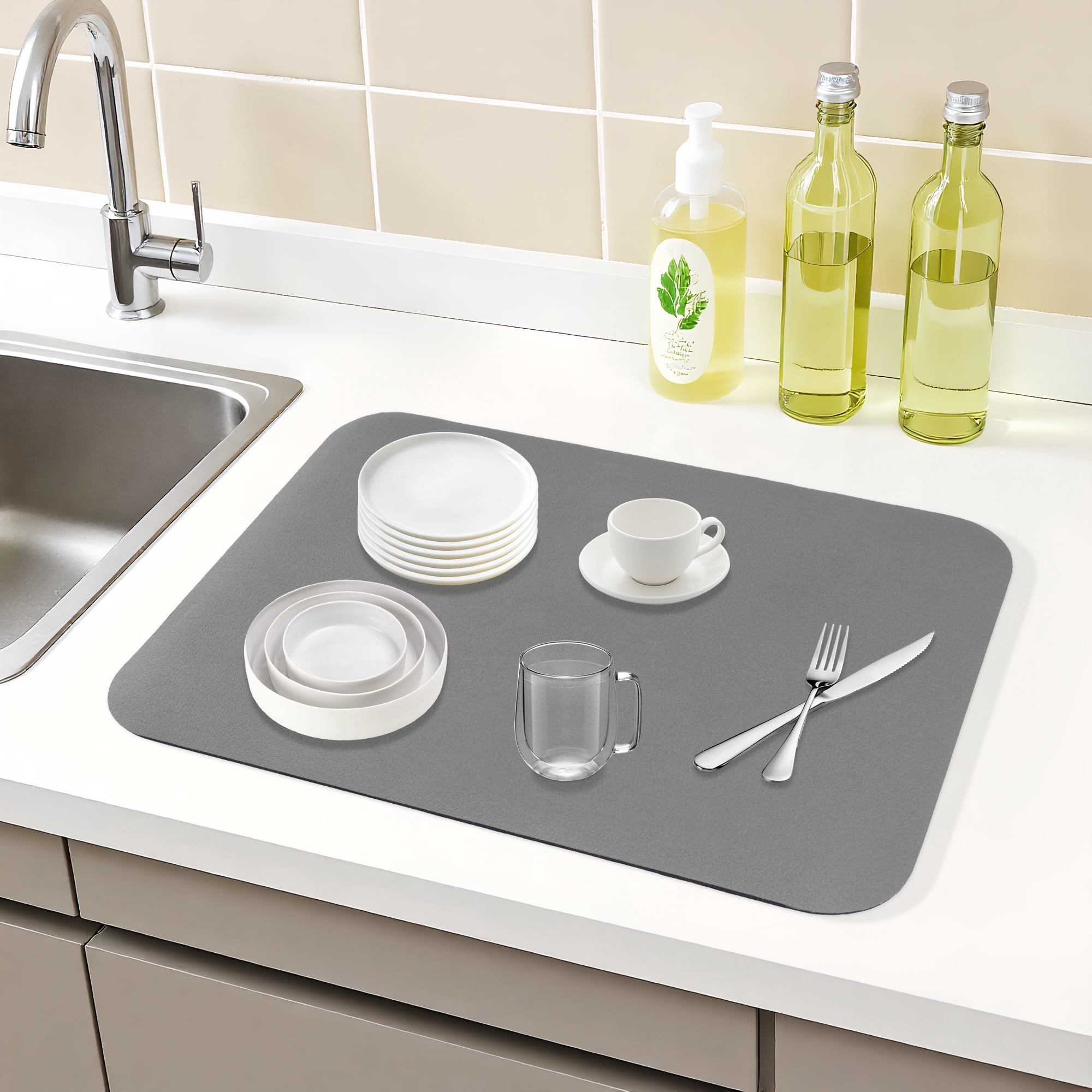 Unique Bargains Large Quick Dry Coffee Bar Mats for Countertop Dark Gray 15.7*11.8 inch