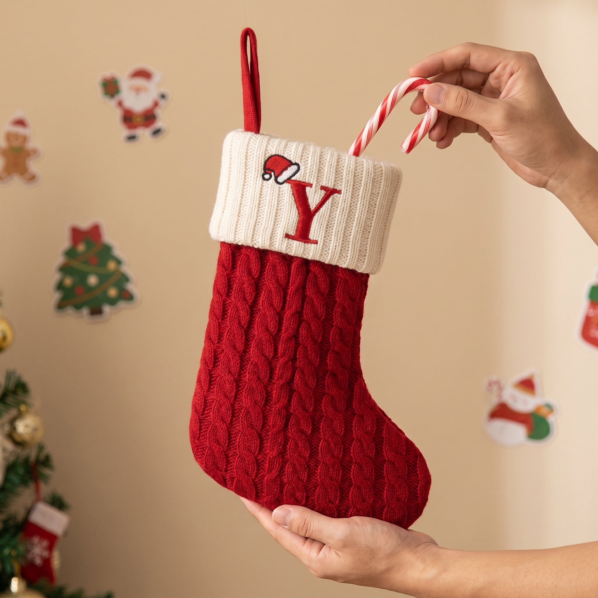 Unique Bargains Cartoon Christmas Luxury Grand Hearth Accent Stocking Letter Y 8"