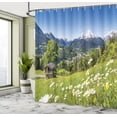 thumbnail image 4 of Ambesonne Alps Shower Curtain, Mountain Valley Wooden Hut, 69"Wx84"L, Yellow Green Blue, 4 of 4
