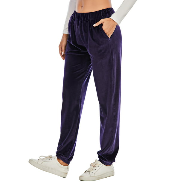 LELINTA Women's Winter Velvet Tracksuit Pants Lined Sweatpants Sports High  Waist Pants Fleece Joggers Pants Velour Pants