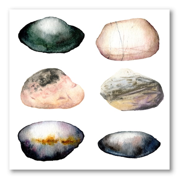 Designart ' Six Abstract Sea Stones On White ' Nautical & Coastal Canvas Wall Art Print