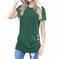 thumbnail image 5 of T-shirt pour Femmes à Col Rond, Manches Courtes, Haut Uni, T-shirt à Boutons Ronds, Vert, G, 5 of 5