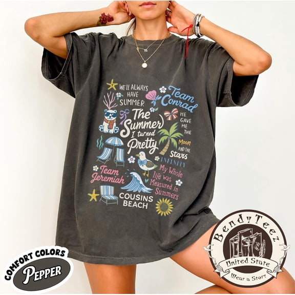 CLOTEX The Summer I Turned Pretty T-Shirt, Aesthetic Hydrangea Beach Graphic Tee, Cousins Beach Club Graphic Tee, Bookish Summer Romance Top, Black S