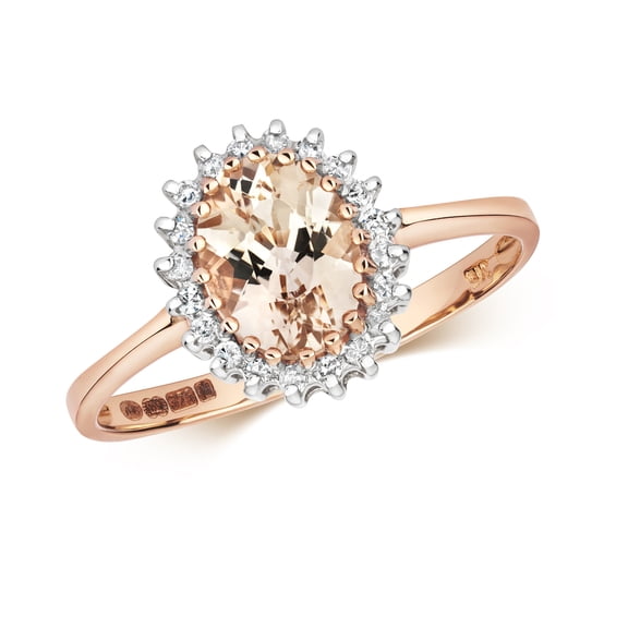 Attractive 9k Rose Gold Women Diamond Solitaire Ring Brilliant Cut H - PK with Morganite