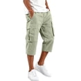 thumbnail image 2 of Domuza Men's Cargo Shorts 3/4 Relaxed Fit Below Knee Work Shorts Elastic Waist Hiking Shorts with Pockets Light Green M, 2 of 8
