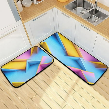 

Kitchen Rug Set 2 Pieces Non Slip Kitchen Mat for Kitchen Home Floor Sink 47 x19 +27 x19 Blue and Yellow Depiction