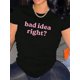 thumbnail image 1 of Casual Alphabet Print T-Shirt - Polyester Knit Fabric with Spandex, Comfortable Crew Neck, Medium Stretch, Short Sleeve Tee for Women - Versatile Seasonal Top, 1 of 6
