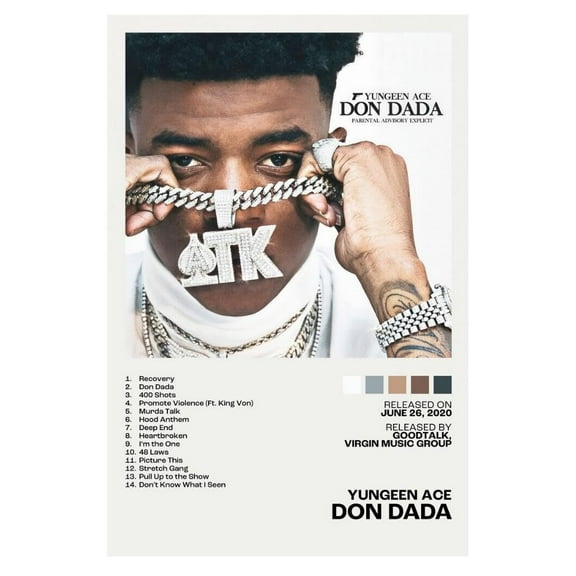 Don Dada Yungeen Ace Album Cover Music Poster Rap Home Decor For Living Room Hip-Hop Aesthetic Rapper Album Wall Art Records Poster Wall Decor For Bedroom