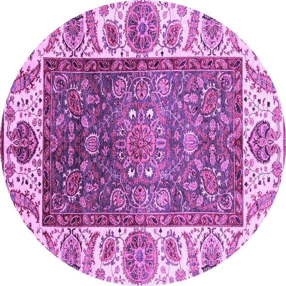 Ahgly Company Indoor Round Oriental Purple Traditional Area Rugs, 7' Round