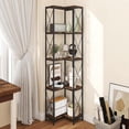 thumbnail image 4 of Small Styles Corner Bookshelf, 5 Tier Industrial Style Design Corner Shelf with Metal Frame and Open Shelves for Living Room, Bedroom, Study, Flamed Color, 4 of 9