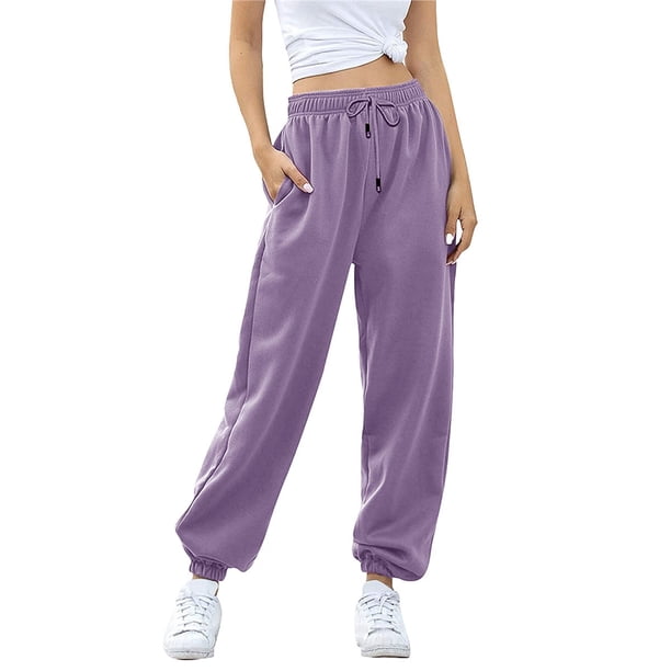 Pantalones Deportivos Holgados de Cintura Alta para Mujer, para Correr, Deportivos, de Entrenamiento, con Bolsillos Púrpura S