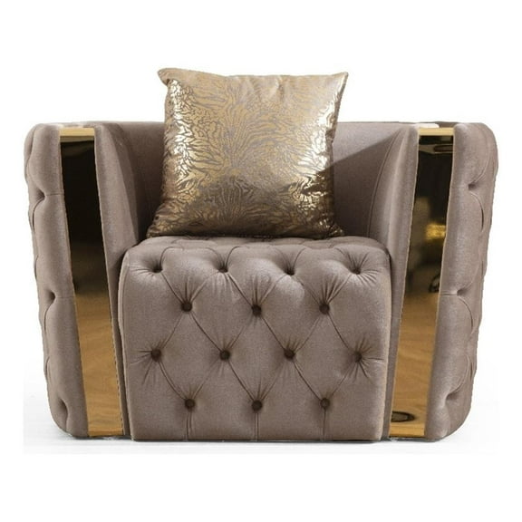 Naomi Button Tufted Chair with Velvet Fabric and Gold Accent in Off White