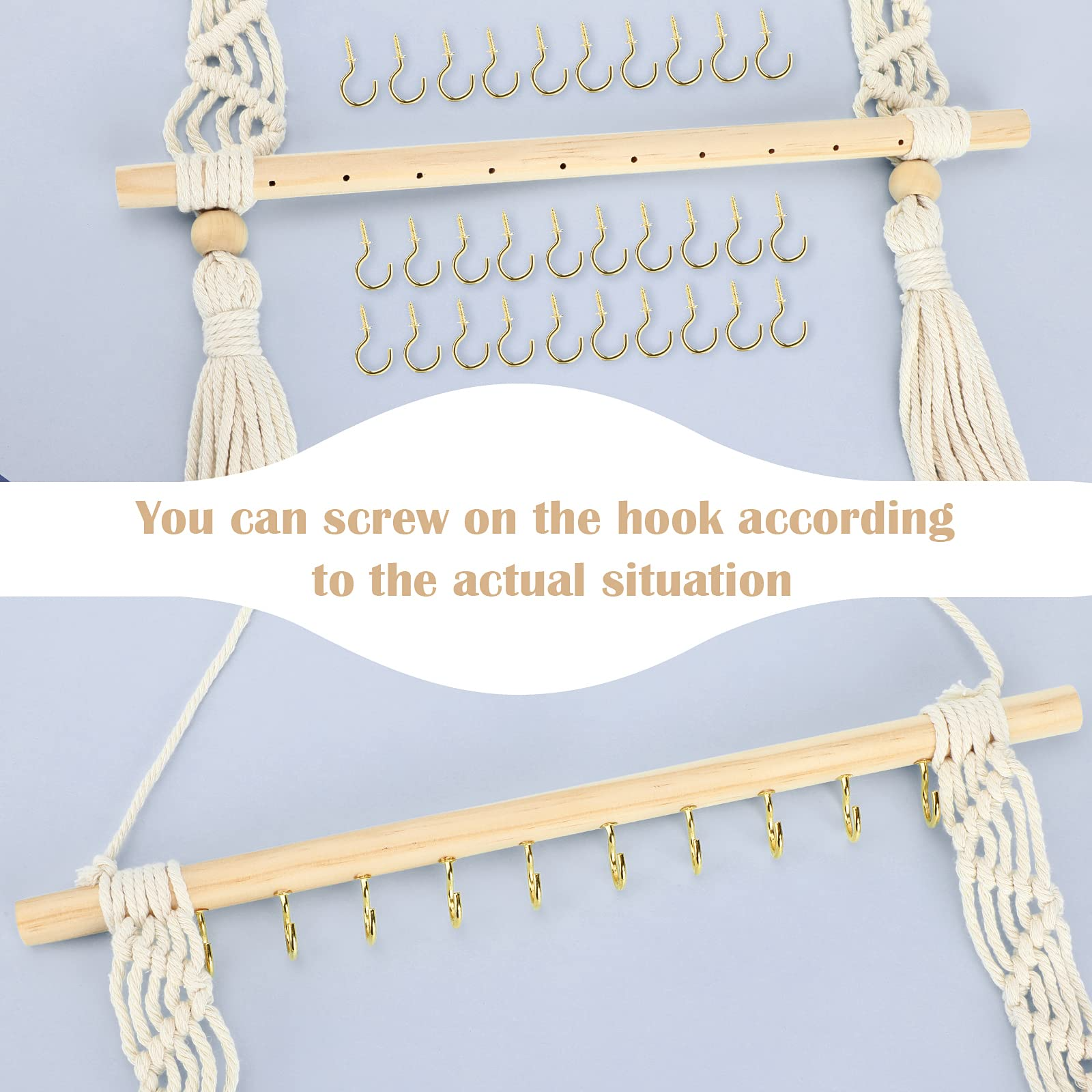 Number-one Hanging Jewelry Organizer Macrame Necklace Holder with 30 Hooks, Wall Mounted Necklace Rack, Necklace Hanger with Tassel for Necklaces Bracelet