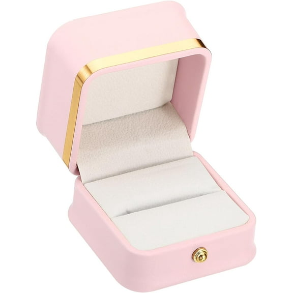 Velvet Ring Box, Single Slot Wedding Box Vintage Jewelry Holder for Engagement Proposal Ceremony Anniversary Style 2, Pink
