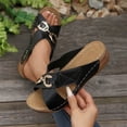thumbnail image 5 of Zefriona Women's Casual Wedge Sandals Slip On Open Toe Metal Chain Detail Comfortable Beach Slides Black Size 6, 5 of 9