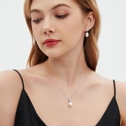 Yami 9-10mm Culture Teardrop Pearl Pendant Necklace with 925 Sterling Silver Cubic Zirconia Mother's Day Jewelry Gifts for Women