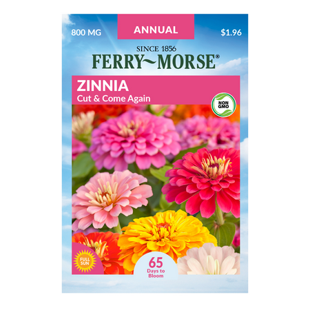 Ferry-Morse 60MG Zinnia Cut & Come Again Annual Flower Seeds (1 Pack)- Seed Gardening, Full Sunlight