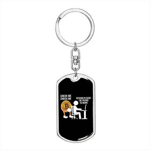 Check Me Crypto Stainless Steel or 18k Gold Premium Swivel Dog Tag Keychain