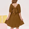 thumbnail image 4 of CCRFTGI Girls Summer Dresses 10-12 Casual Cute Dress Tie Back Square Neck Ruffle Elastic Waist Party A-Line Dress Brown 5-6 Years, 4 of 5