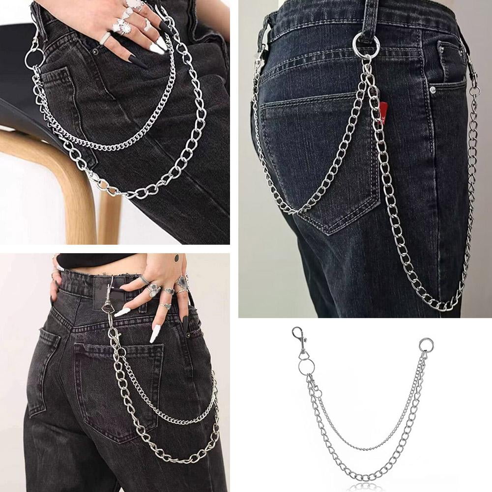 Hip Hop Pants Jean Chain Goth Punk Silver Trousers Chains Biker Heavy Thick Wallet Pocket Chains Silver Keychains Body Jewelry for Men and Women, Multi-layer Hip Hop Punk Chain