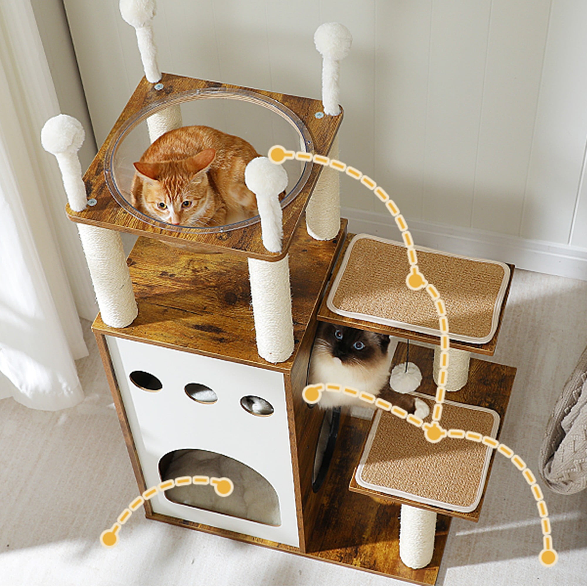 resenkos 42" Cat Tree House for Multiple Cats, Cat Tower with Double Spacious Condos Perch, Hammock, Kittens Activity Centre, Brown